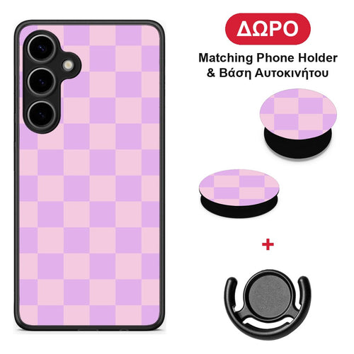 Lavender and Pink Checkerboard - Samsung Galaxy S24 Plus θήκη + Δώρο Phone Holder & Βάση Αυτοκινήτου