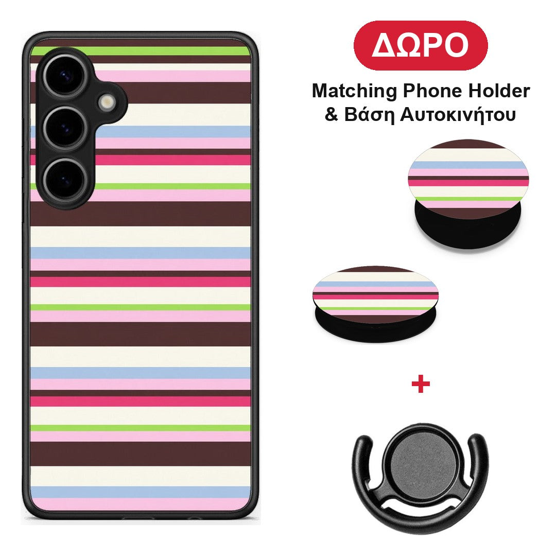 Multicolour Horizontal Stripes - Samsung Galaxy S24 Plus θήκη + Δώρο Phone Holder & Βάση Αυτοκινήτου