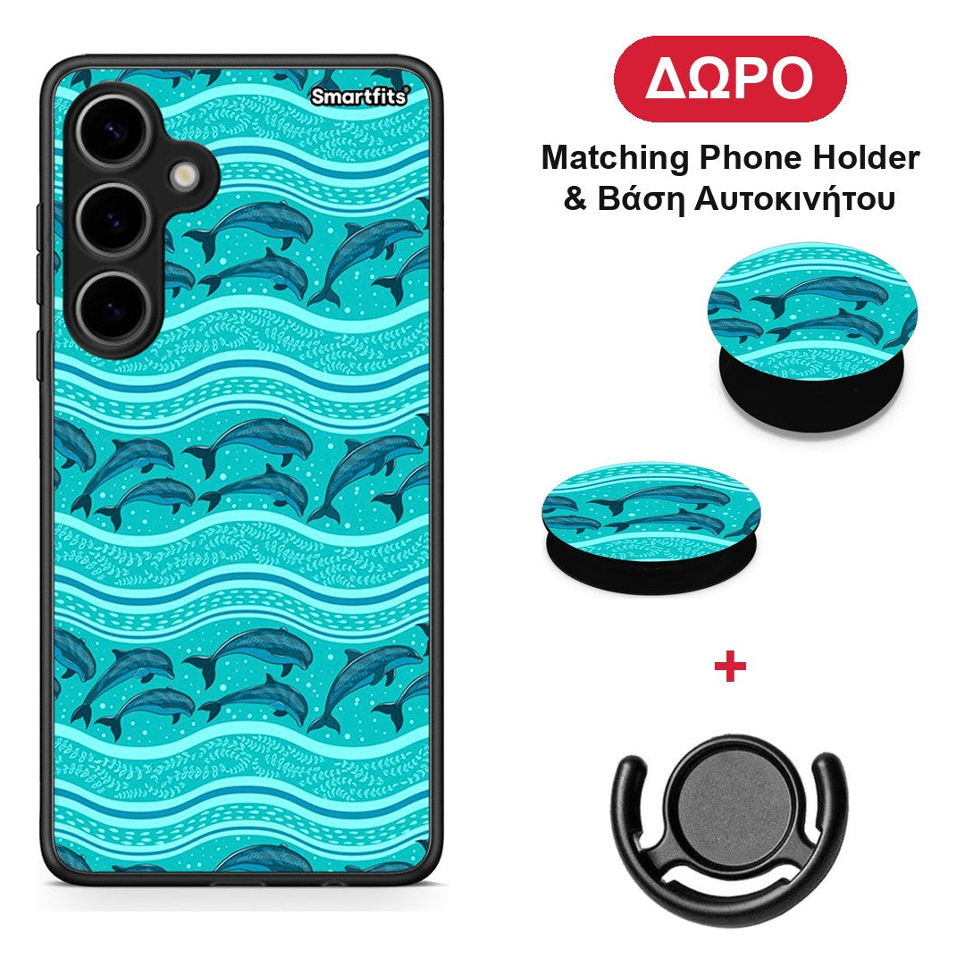 Swimming Dolphins - Samsung Galaxy S24 Plus θήκη + Δώρο Phone Holder & Βάση Αυτοκινήτου