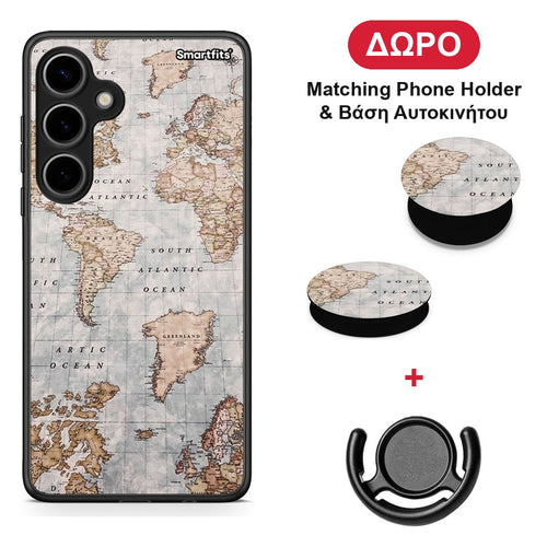 World Map - Samsung Galaxy S24 Plus θήκη + Δώρο Phone Holder & Βάση Αυτοκινήτου