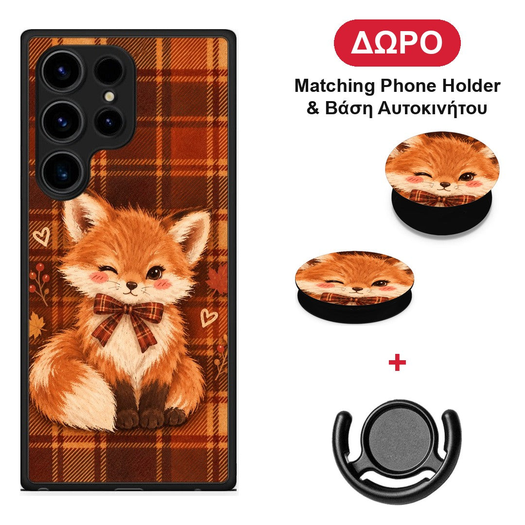 Fox on Autumn Tartan - Samsung Galaxy S24 Ultra θήκη + Δώρο Phone Holder & Βάση Αυτοκινήτου