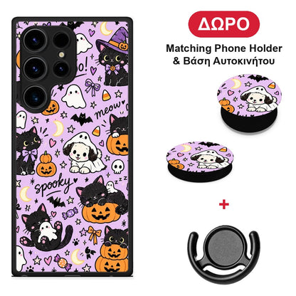 Halloween Black Cats on Lilac - Samsung Galaxy S24 Ultra θήκη + Δώρο Phone Holder & Βάση Αυτοκινήτου