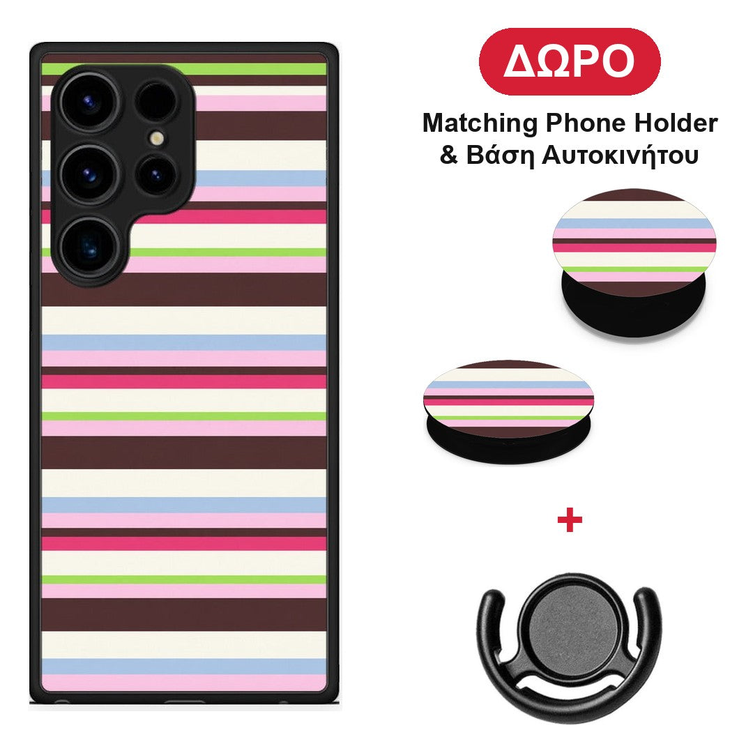 Multicolour Horizontal Stripes - Samsung Galaxy S24 Ultra θήκη + Δώρο Phone Holder & Βάση Αυτοκινήτου