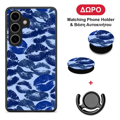 Blue Lipstick Kisses - Samsung Galaxy S25 θήκη + Δώρο Phone Holder & Βάση Αυτοκινήτου
