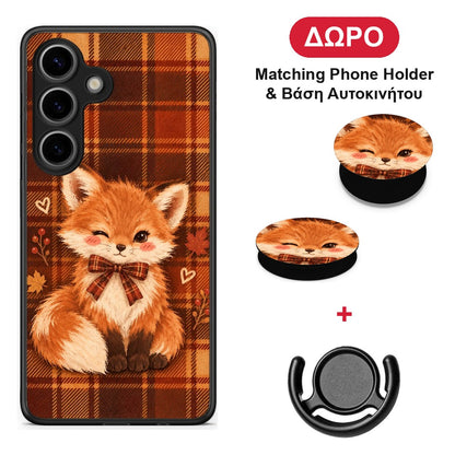 Fox on Autumn Tartan - Samsung Galaxy S25 θήκη + Δώρο Phone Holder & Βάση Αυτοκινήτου