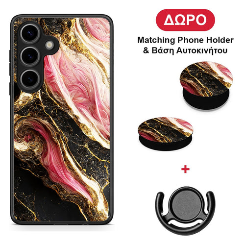 Glamorous Pink Marble - Samsung Galaxy S25 θήκη + Δώρο Phone Holder & Βάση Αυτοκινήτου