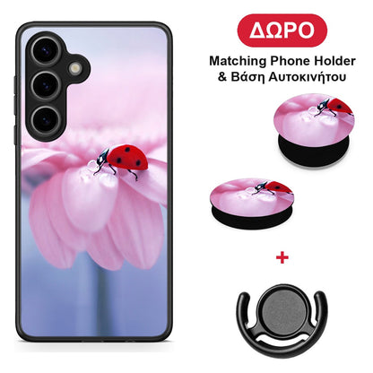 Ladybug Flower - Samsung Galaxy S25 θήκη + Δώρο Phone Holder & Βάση Αυτοκινήτου