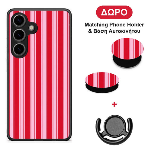 Red and Pink Vertical Pinstripes - Samsung Galaxy S25 θήκη + Δώρο Phone Holder & Βάση Αυτοκινήτου