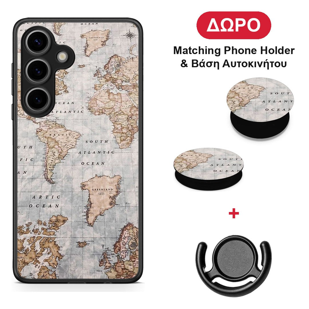 World Map - Samsung Galaxy S25 θήκη + Δώρο Phone Holder & Βάση Αυτοκινήτου