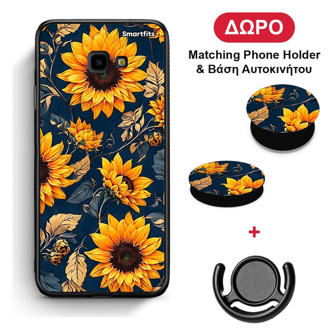 Autumn Sunflowers - Samsung Galaxy J4+ θήκη + Δώρο Phone Holder & Βάση Αυτοκινήτου