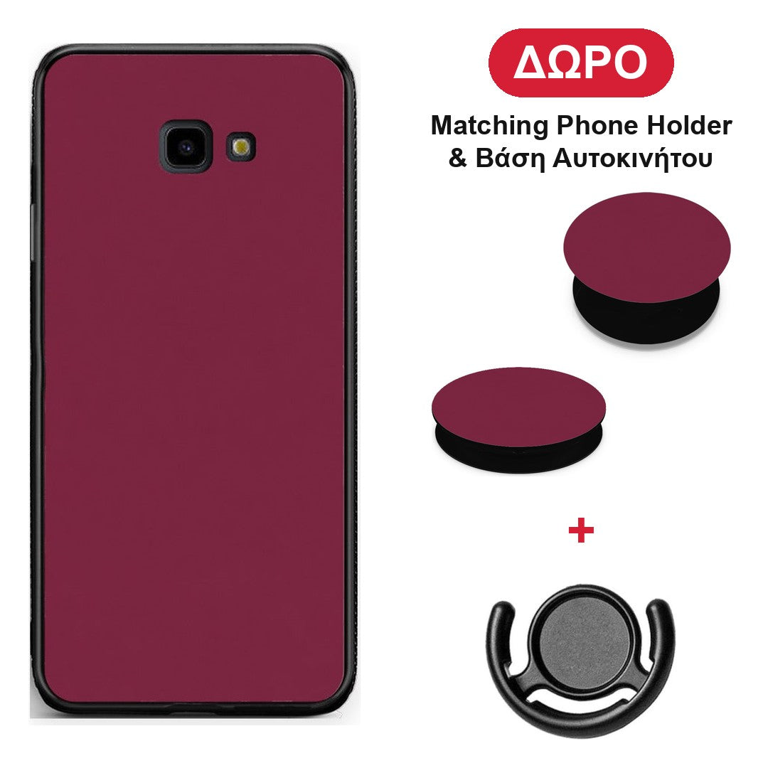Burgundy - Samsung Galaxy J4+ θήκη + Δώρο Phone Holder & Βάση Αυτοκινήτου