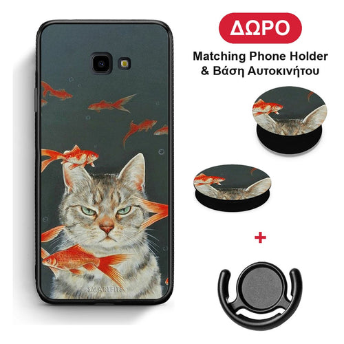 Cat Goldfish - Samsung Galaxy J4+ θήκη + Δώρο Phone Holder & Βάση Αυτοκινήτου