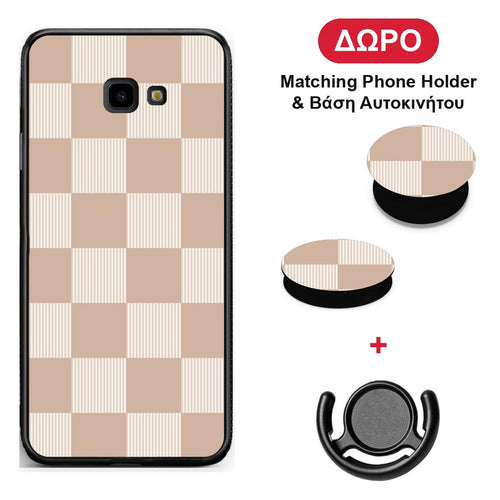 Latte and Cream Striped Checks - Samsung Galaxy J4+ θήκη + Δώρο Phone Holder & Βάση Αυτοκινήτου