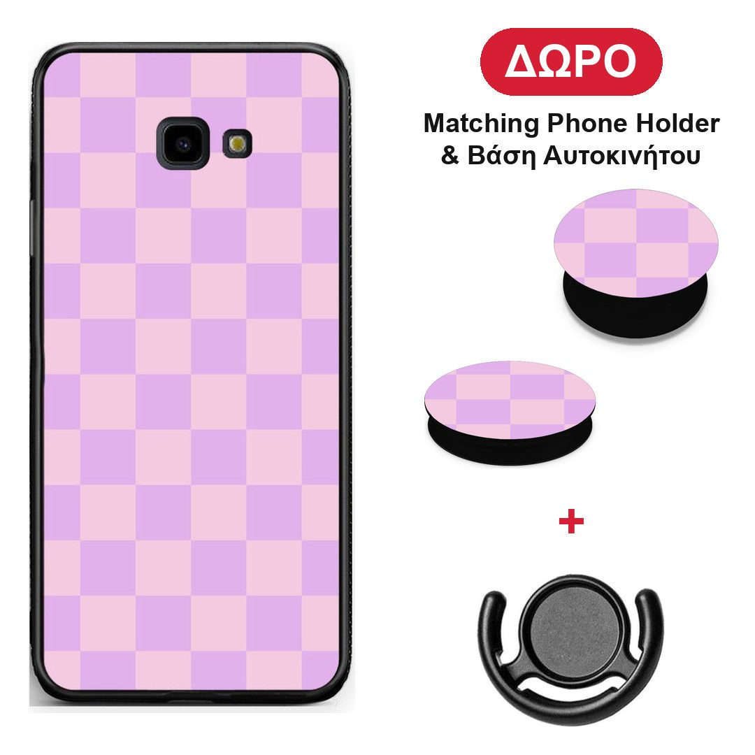 Lavender and Pink Checkerboard - Samsung Galaxy J4+ θήκη + Δώρο Phone Holder & Βάση Αυτοκινήτου