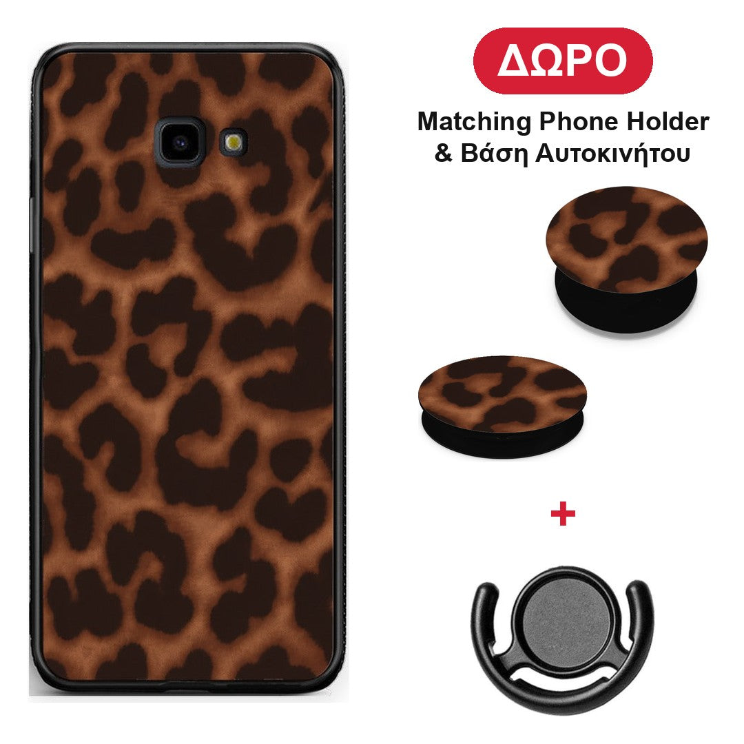 Leopard Print Dark Brown - Samsung Galaxy J4+ θήκη + Δώρο Phone Holder & Βάση Αυτοκινήτου