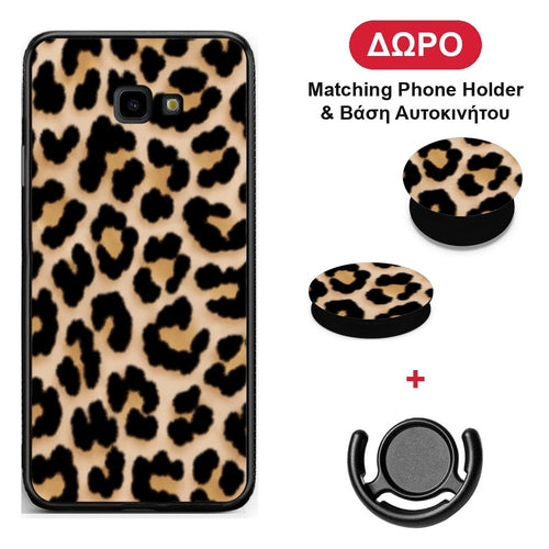 Leopard Print Tan Small - Samsung Galaxy J4+ θήκη + Δώρο Phone Holder & Βάση Αυτοκινήτου