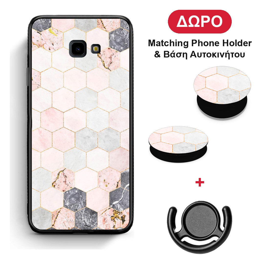 Marble Hexagon Pink - Samsung Galaxy J4+ θήκη + Δώρο Phone Holder & Βάση Αυτοκινήτου
