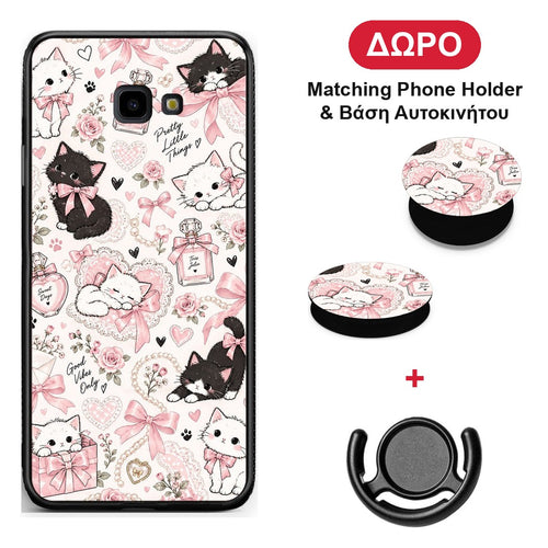 Pink Bows and Kittens Collage - Samsung Galaxy J4+ θήκη + Δώρο Phone Holder & Βάση Αυτοκινήτου