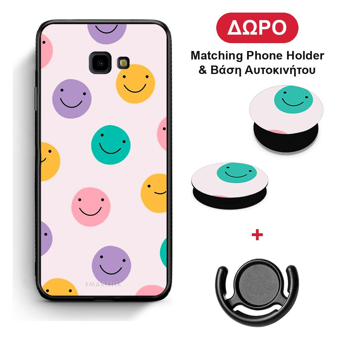 Smiley Faces - Samsung Galaxy J4+ θήκη + Δώρο Phone Holder & Βάση Αυτοκινήτου