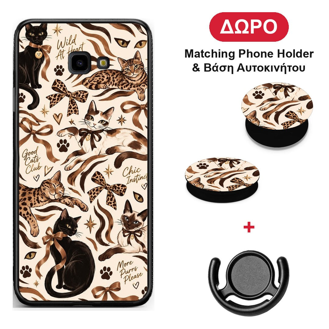 Wild Cats and Animal Print Collage - Samsung Galaxy J4+ θήκη + Δώρο Phone Holder & Βάση Αυτοκινήτου