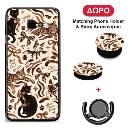 Wild Cats and Animal Print Collage - Samsung Galaxy J4+ θήκη + Δώρο Phone Holder & Βάση Αυτοκινήτου