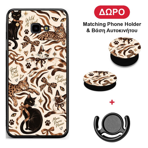 Wild Cats and Animal Print Collage - Samsung Galaxy J4+ θήκη + Δώρο Phone Holder & Βάση Αυτοκινήτου