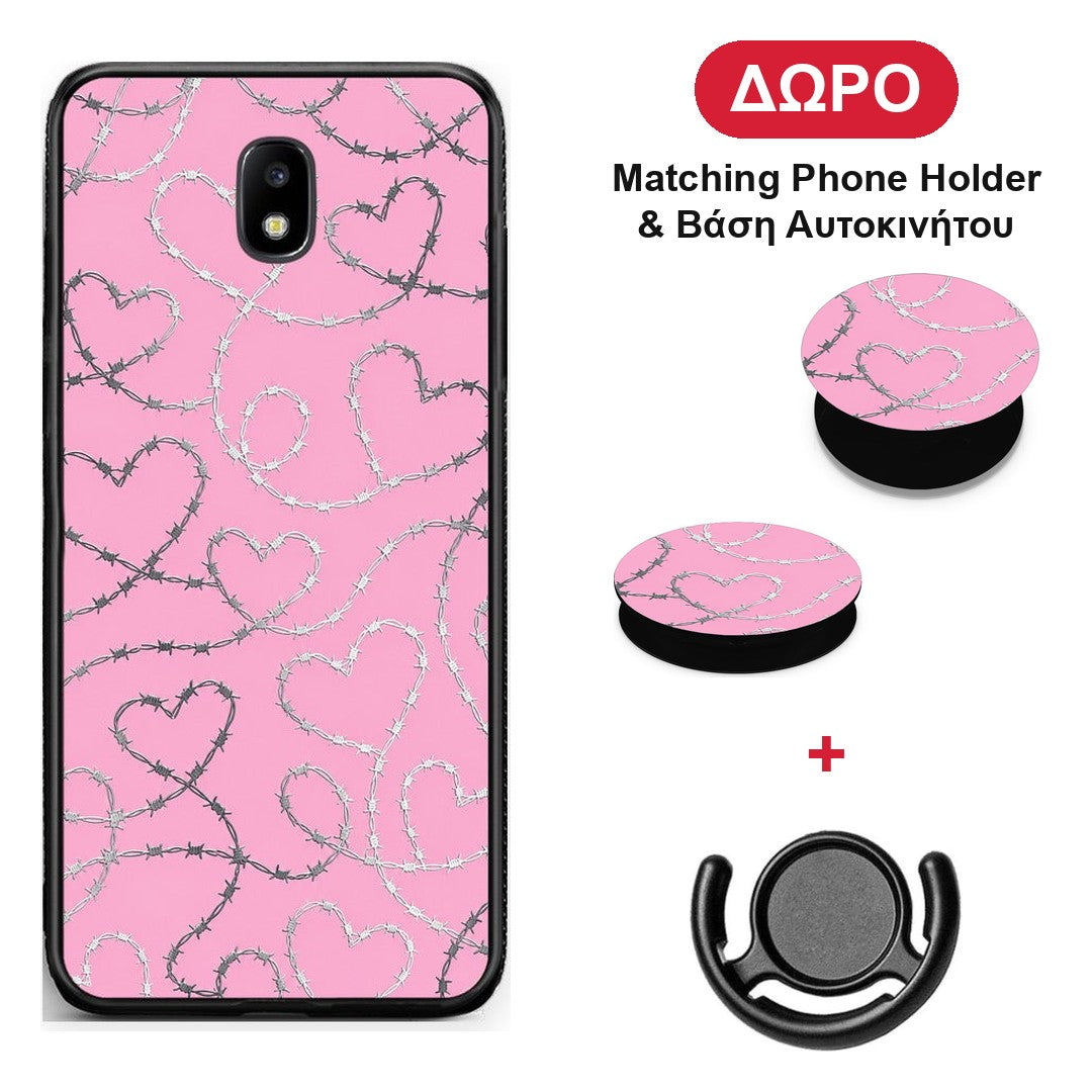 Barbed Wire Hearts on Pink - Samsung Galaxy J5 2017 θήκη + Δώρο Phone Holder & Βάση Αυτοκινήτου