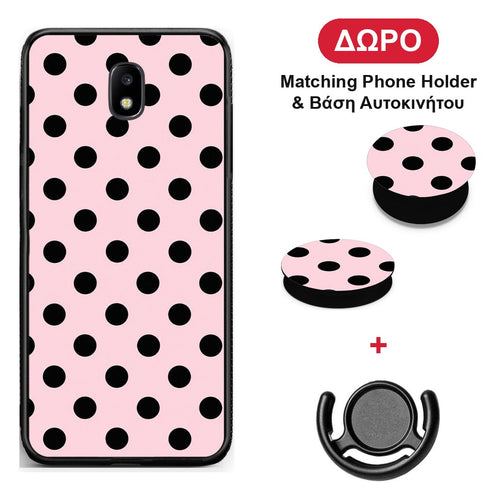 Black Polka Dots on Pink - Samsung Galaxy J5 2017 θήκη + Δώρο Phone Holder & Βάση Αυτοκινήτου