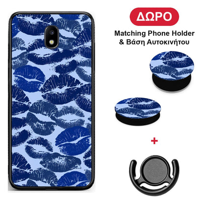 Blue Lipstick Kisses - Samsung Galaxy J5 2017 θήκη + Δώρο Phone Holder & Βάση Αυτοκινήτου