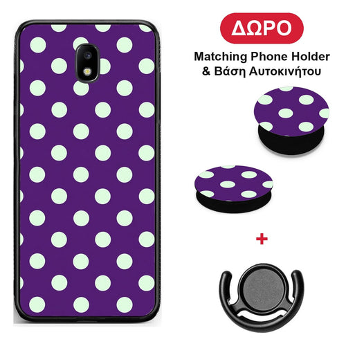 Mint Polka Dots on Purple - Samsung Galaxy J5 2017 θήκη + Δώρο Phone Holder & Βάση Αυτοκινήτου