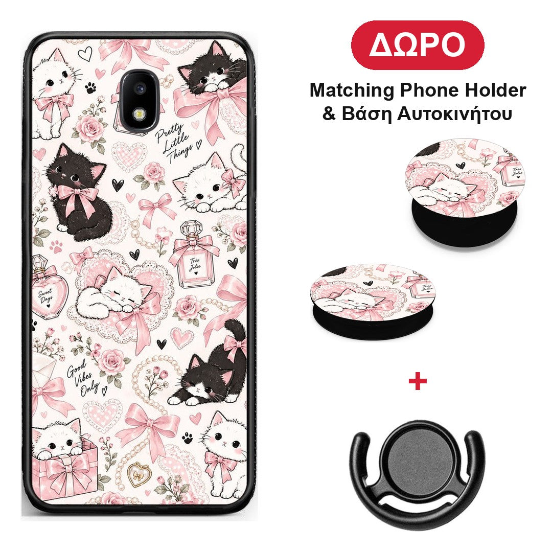 Pink Bows and Kittens Collage - Samsung Galaxy J5 2017 θήκη + Δώρο Phone Holder & Βάση Αυτοκινήτου