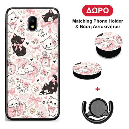 Pink Bows and Kittens Collage - Samsung Galaxy J5 2017 θήκη + Δώρο Phone Holder & Βάση Αυτοκινήτου
