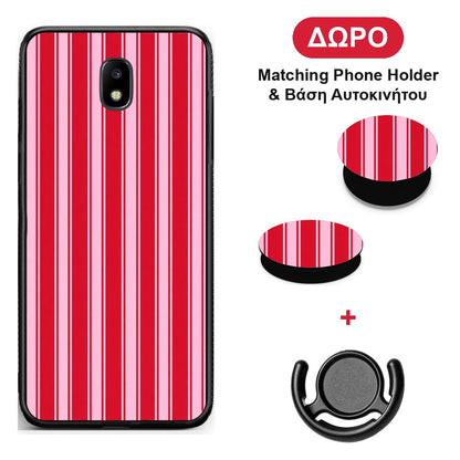 Red and Pink Vertical Pinstripes - Samsung Galaxy J5 2017 θήκη + Δώρο Phone Holder & Βάση Αυτοκινήτου