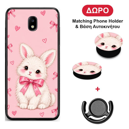 White Bunny and Pink Bows - Samsung Galaxy J5 2017 θήκη + Δώρο Phone Holder & Βάση Αυτοκινήτου
