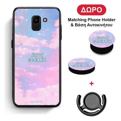 Anti Social - Samsung Galaxy J6 θήκη + Δώρο Phone Holder & Βάση Αυτοκινήτου
