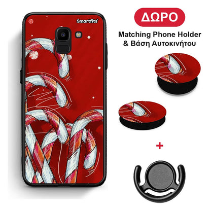 Candy Cane - Samsung Galaxy J6 θήκη + Δώρο Phone Holder & Βάση Αυτοκινήτου