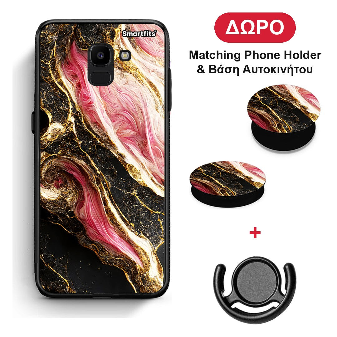 Glamorous Pink Marble - Samsung Galaxy J6 θήκη + Δώρο Phone Holder & Βάση Αυτοκινήτου