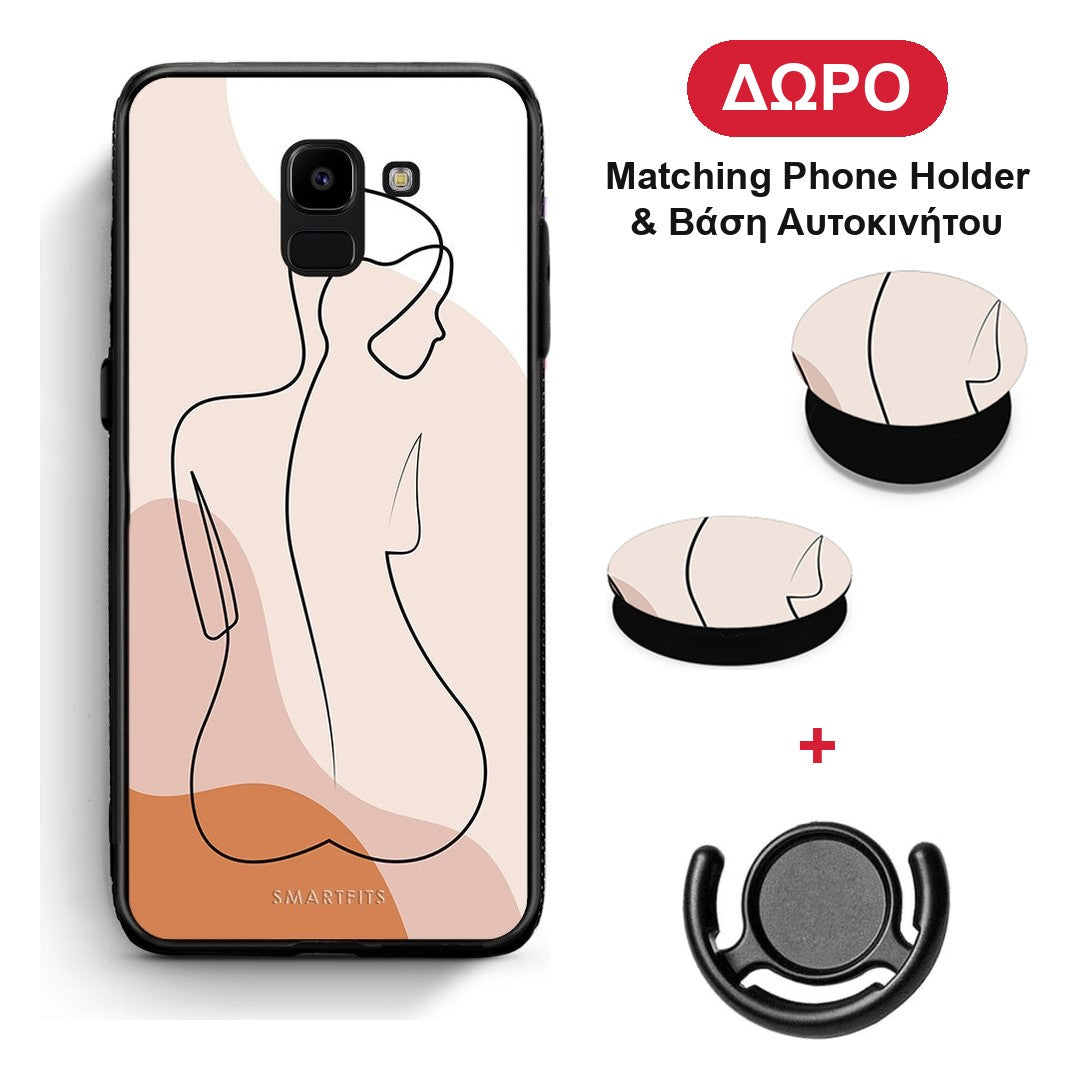 LineArt Woman - Samsung Galaxy J6 θήκη + Δώρο Phone Holder & Βάση Αυτοκινήτου
