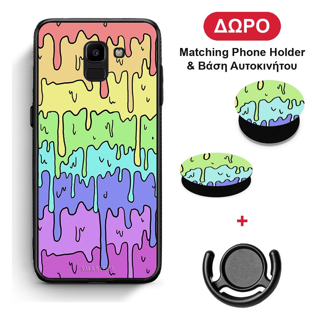 Melting Rainbow - Samsung Galaxy J6 θήκη + Δώρο Phone Holder & Βάση Αυτοκινήτου