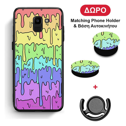 Melting Rainbow - Samsung Galaxy J6 θήκη + Δώρο Phone Holder & Βάση Αυτοκινήτου