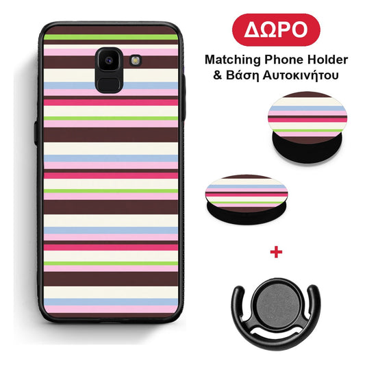 Multicolour Horizontal Stripes - Samsung Galaxy J6 θήκη + Δώρο Phone Holder & Βάση Αυτοκινήτου