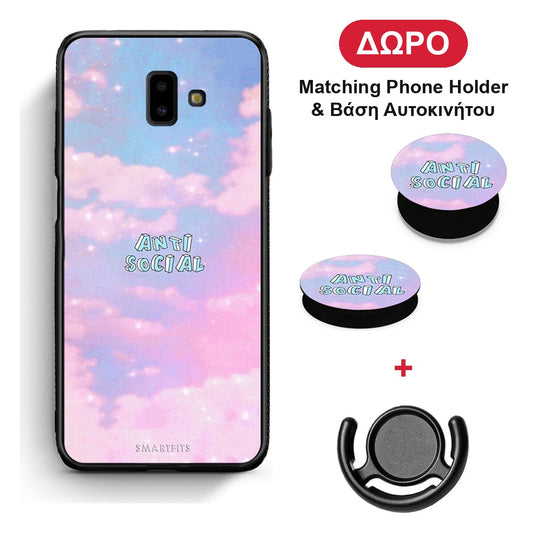 Anti Social - Samsung Galaxy J6+ θήκη + Δώρο Phone Holder & Βάση Αυτοκινήτου