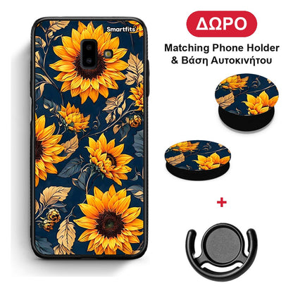 Autumn Sunflowers - Samsung Galaxy J6+ θήκη + Δώρο Phone Holder & Βάση Αυτοκινήτου