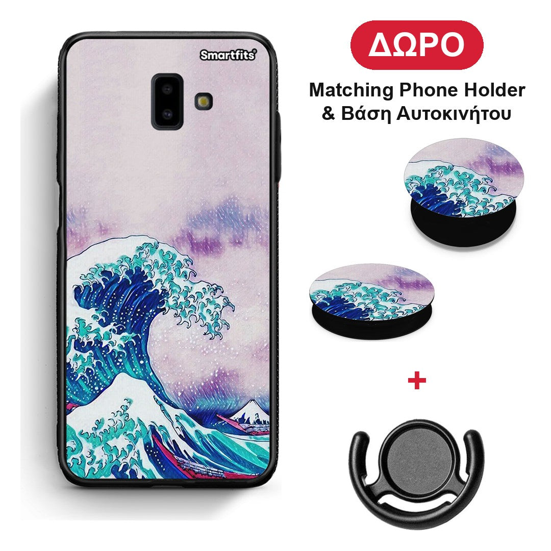 Blue Waves - Samsung Galaxy J6+ θήκη + Δώρο Phone Holder & Βάση Αυτοκινήτου