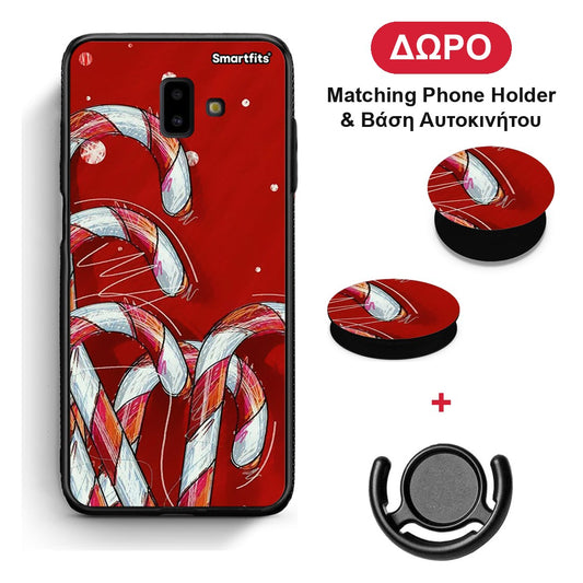 Candy Cane - Samsung Galaxy J6+ θήκη + Δώρο Phone Holder & Βάση Αυτοκινήτου