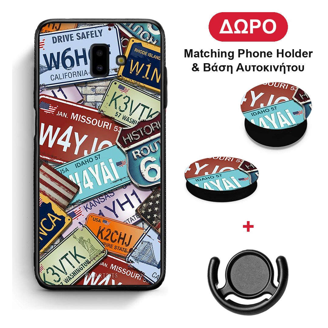Car Plates - Samsung Galaxy J6+ θήκη + Δώρο Phone Holder & Βάση Αυτοκινήτου