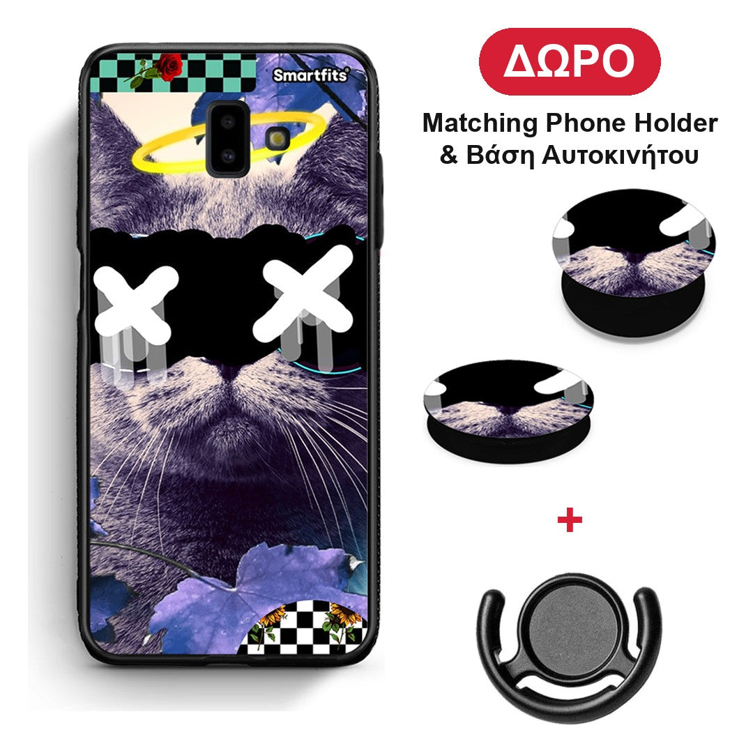 Cat Collage - Samsung Galaxy J6+ θήκη + Δώρο Phone Holder & Βάση Αυτοκινήτου