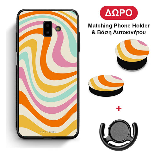 Colourful Waves - Samsung Galaxy J6+ θήκη + Δώρο Phone Holder & Βάση Αυτοκινήτου