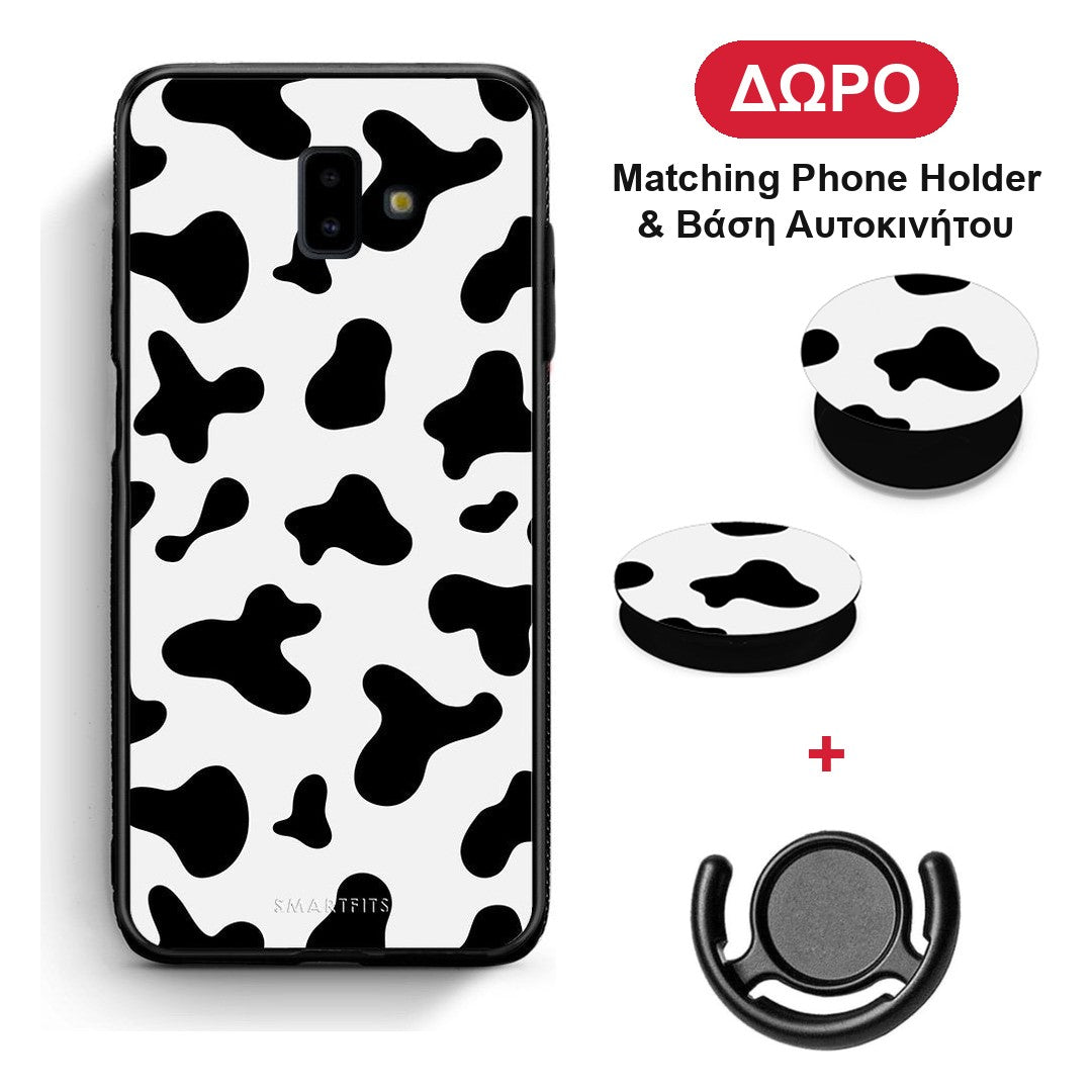 Cow Print - Samsung Galaxy J6+ θήκη + Δώρο Phone Holder & Βάση Αυτοκινήτου