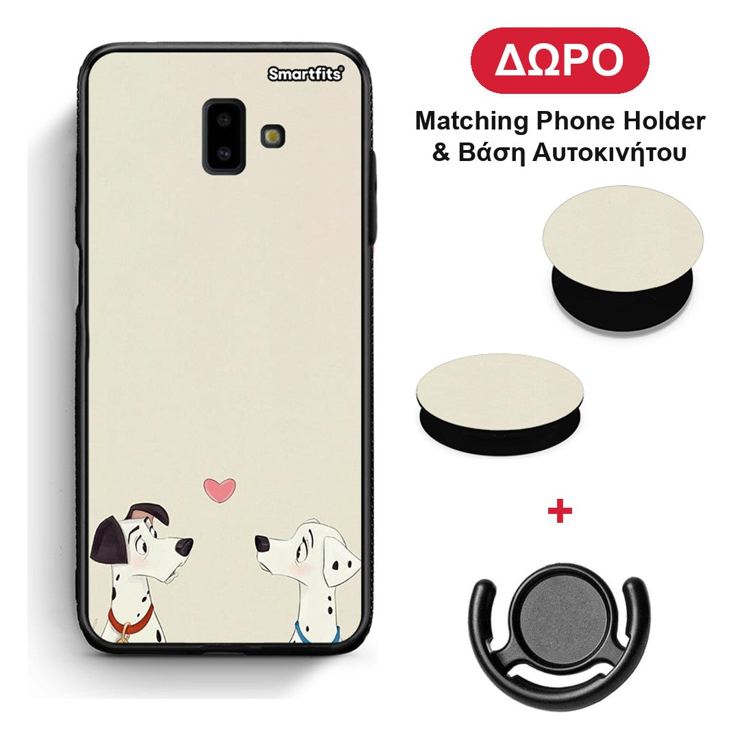 Dalmatians Love - Samsung Galaxy J6+ θήκη + Δώρο Phone Holder & Βάση Αυτοκινήτου